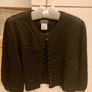 Ghost London “Made in England” Quilted Satin Jacket, Black, Size L (Vintage)